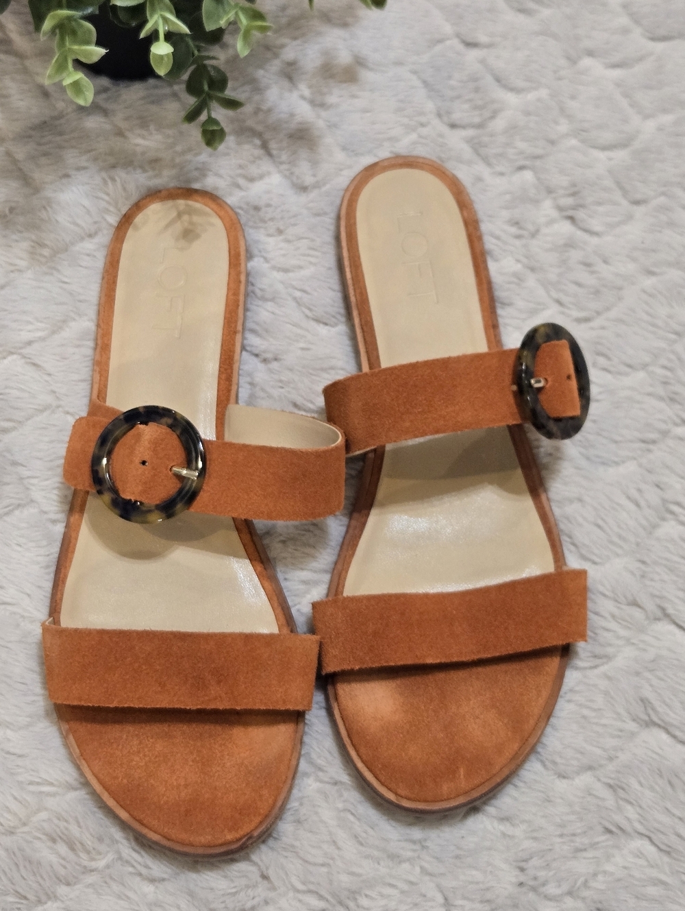 LOFT Orange Suede Dual-Band Slide Sandals, Size 8.5